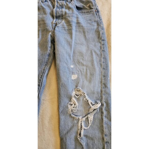 levis premium 501 Light Wash Distressed Jeans Womens Size 24W X 26L Straight Leg - Picture 2 of 16
